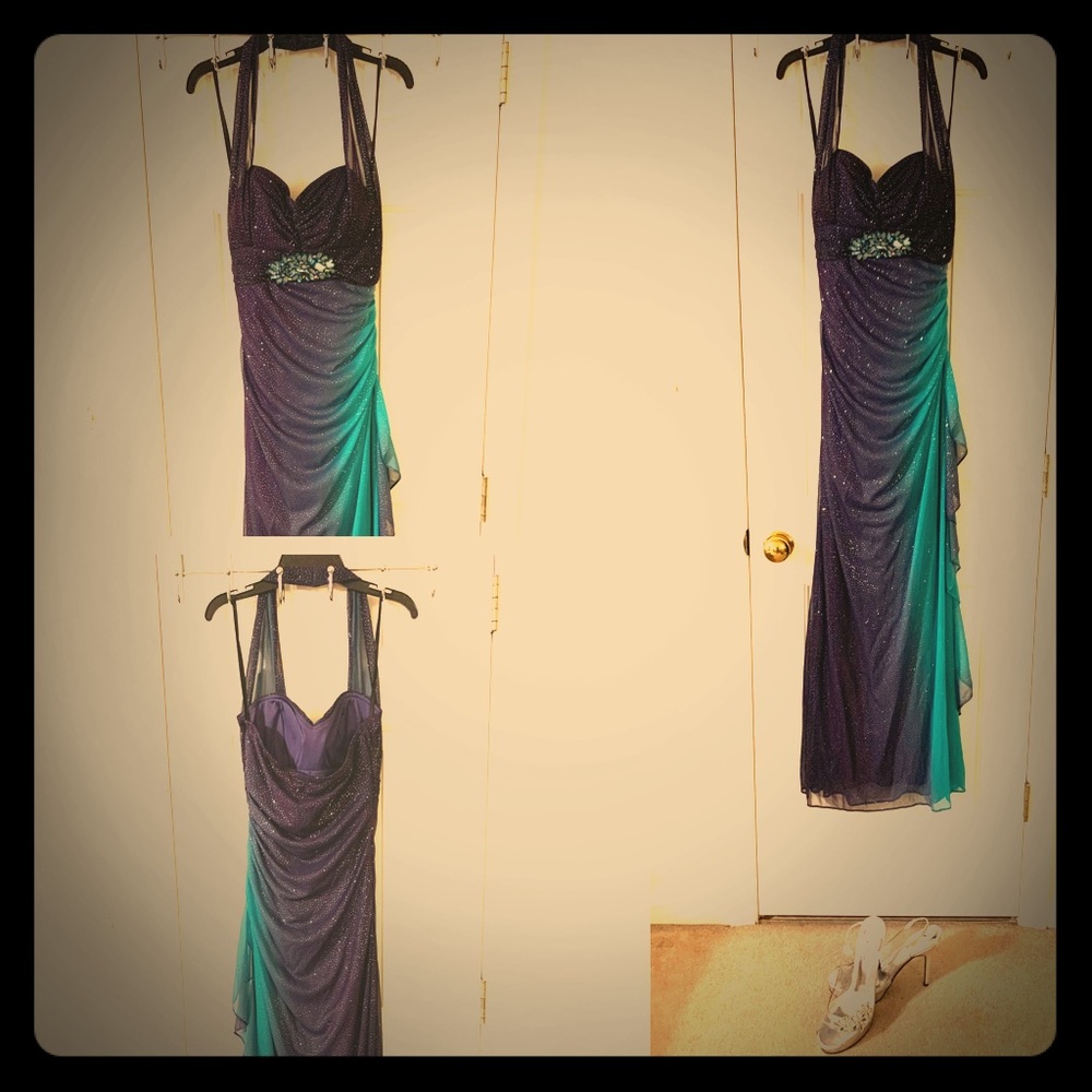 Turquoise & Purple Halter Dress